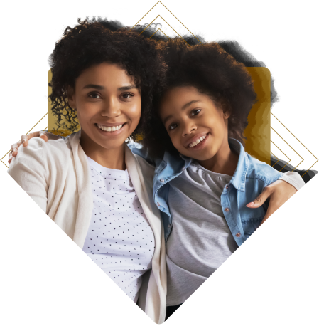 Young mother and her youth daughter smiling with their arms around each others shoulders
